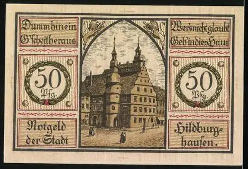 Notgeld Hildburghausen 1921, 50 Pfennig, Rathaus und Wappen