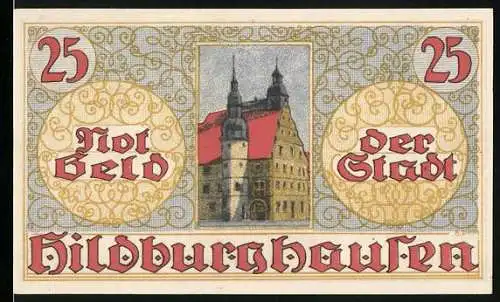 Notgeld Hildburghausen, 25 Pfennig, Rathaus und Wappen
