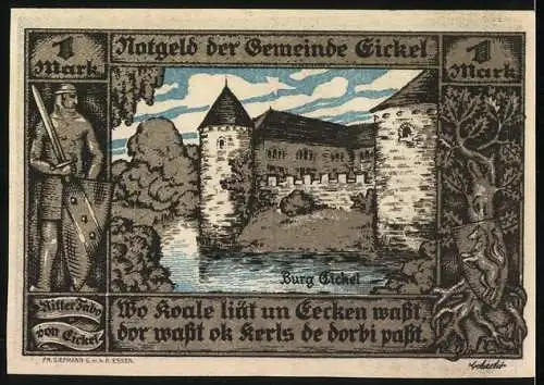 Notgeld Eickel 1921, 1 Mark, Burg Eickel, Wappen