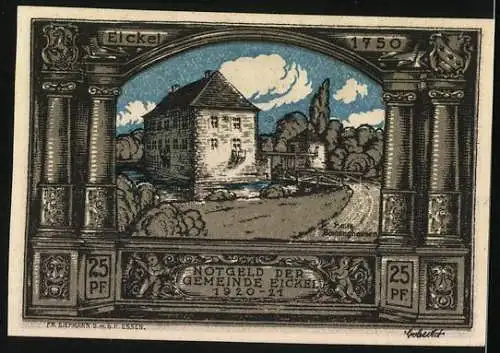 Notgeld Eickel 1921, 25 Pfennig, Haus Bönninghausen und Wappen