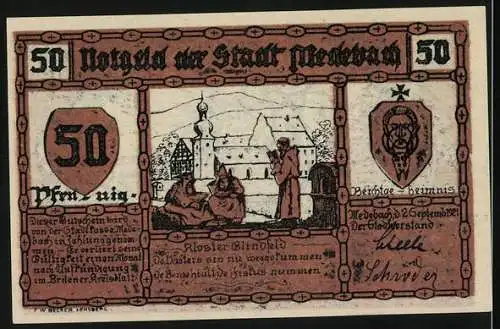 Notgeld Medebach, 50 Pfennig, Kloster Blindfeld, Bauer bei der Feldarbeit