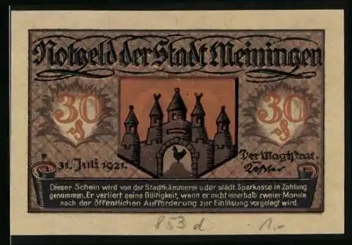 Notgeld Meiningen 1921, 30 Pfennig, Wappen