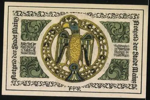 Notgeld Mainz 1921, 50 Pfennig, Adlerfibel und Wappen