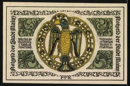 Notgeld Mainz 1921, 50 Pfennig, Adlerfibel und Wappen