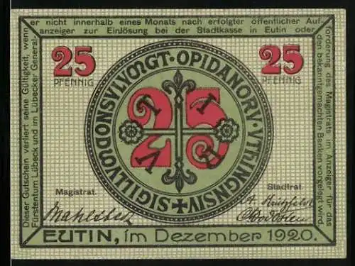 Notgeld Eutin 1920, 25 Pfennig, Voss-Haus
