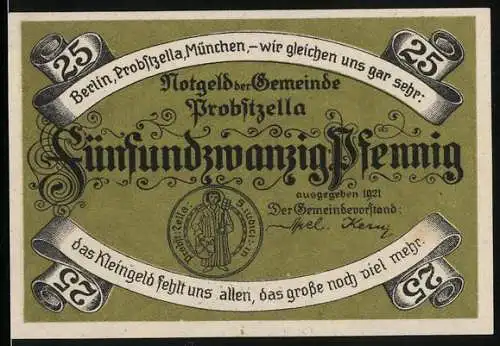 Notgeld Probstzella 1921, 25 Pfennig, Ortspartie aus der Vogelschau