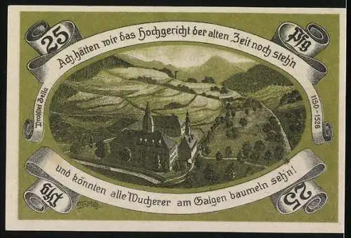 Notgeld Probstzella 1921, 25 Pfennig, Ortspartie aus der Vogelschau