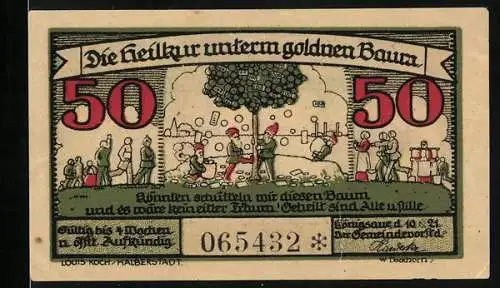 Notgeld Königsaue 1921, 50 Pfennig, Die 3 Gemeinde-Krankheiten Wassernot, Geldnot, Steuerflut