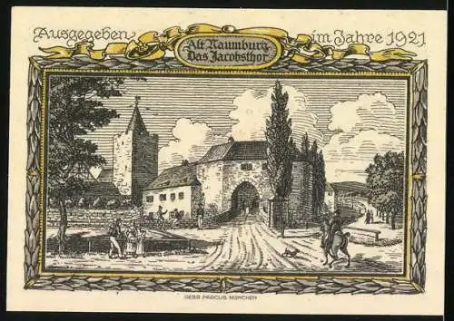 Notgeld Naumburg a. Saale 1921, 75 Pfennig, Jacobsthor und Wappen, Gutschein