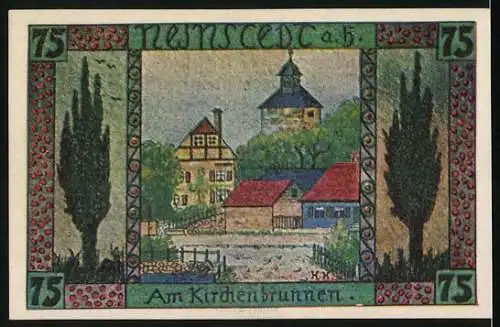 Notgeld Neinstedt 1921, 75 Pfennig, Kirchenbrunnen