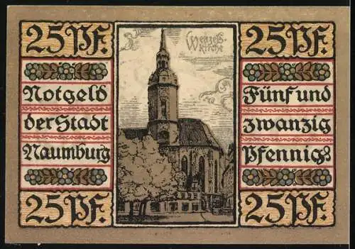 Notgeld Naumburg a. Saale 1920, 25 Pfennig, Wenzelskirche, Wappen, Gutschein