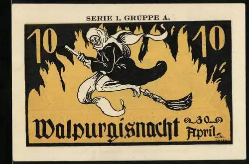 Notgeld Kahla, 10 Pfennig, Leuchtenburg und Walpurgisnacht, Gutschein