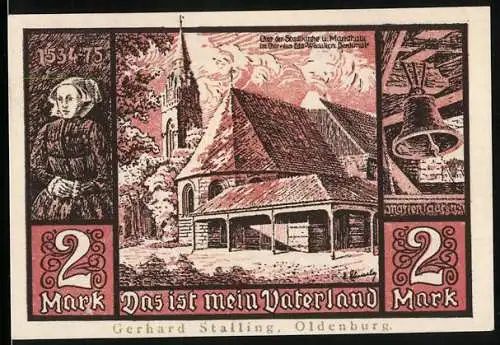 Notgeld Jever, 2 Mark, Chor der Stadtkirche und Markthalle, Wappen