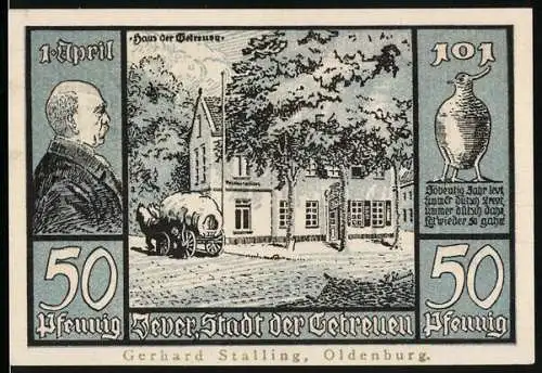 Notgeld Jever, 50 Pfennig, Haus der Getreuen, Wappen