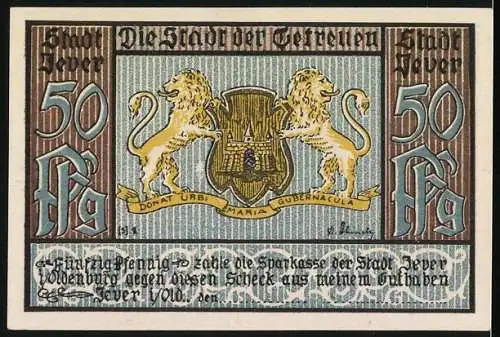 Notgeld Jever, 50 Pfennig, Haus der Getreuen, Wappen