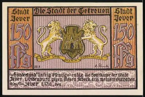 Notgeld Jever, 150 Pfennig, Rathaus und Wappen