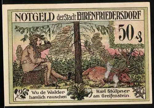 Notgeld Ehrenfriedersdorf 1921, 50 Pfennig, Karl Stülpner am Greifenstein