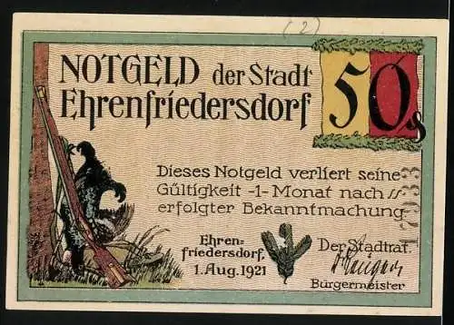 Notgeld Ehrenfriedersdorf 1921, 50 Pfennig, Karl Stülpner am Greifenstein