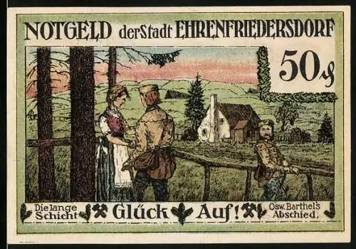 Notgeld Ehrenfriedersdorf 1921, 50 Pfennig, Oswald Barthels Abschied