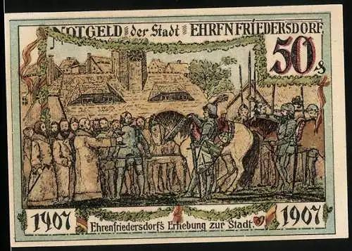 Notgeld Ehrenfriedersdorf 1921, 50 Pfennig, Ehrenfriedersdorfs Erhebung zur Stadt, Wappen