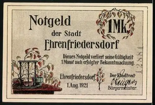 Notgeld Ehrenfriedersdorf 1921, 1 Mark, Oswald Barthels Auffindung im Sauberg