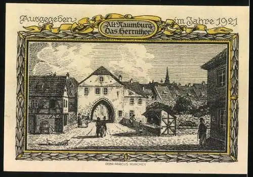 Notgeld Naumburg a. Saale 1921, 25 Pfennig, Herrnthor und Wappen, Gutschein