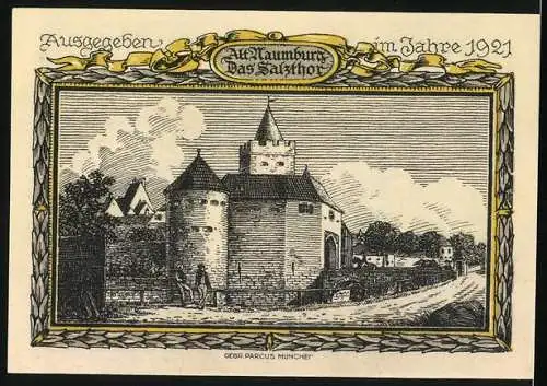 Notgeld Naumburg a. Saale 1921, 25 Pfennig, Salzthor und Wappen, Gutschein