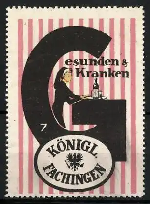 Reklamemarke Königl. Fachingen - für Gesunde und Kranke, Nonne mit Tablett, Buchstabe G, Bild 7