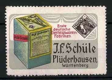 Reklamemarke Eierfaden-Nudeln, Eierteigwaren-Fabriken J. F. Schüle, Plüderhausen, Nudel-Verpackung