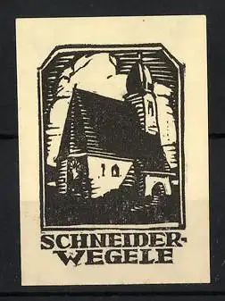 Reklamemarke Schneider-Wegele, Ansicht einer Kirche