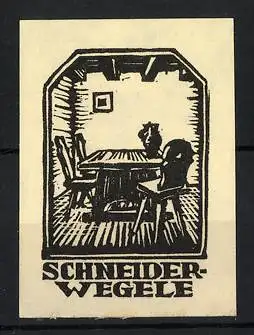 Reklamemarke Schneider-Wegele, Esstisch in einer Stube