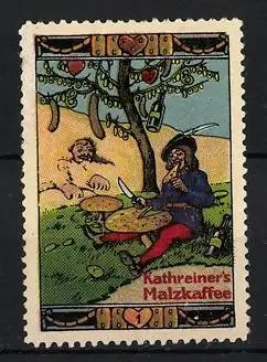 Reklamemarke Kathreiner's Malzkaffee, Szene aus dem Märchen Schlaraffenland