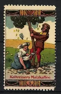 Reklamemarke Kathreiner's Malzkaffee, Szene aus dem Märchen Schlaraffenland