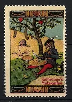 Reklamemarke Kathreiner's Malzkaffee, Szene aus dem Märchen Schlaraffenland