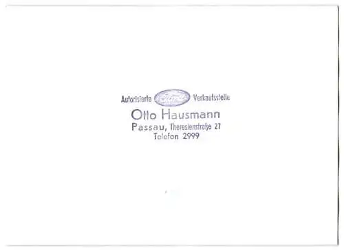 5 Fotografien Ford Autohändler Otto Hausmann, Passau, Auto Ford Taunus Weltkugel in verschiedenen Ansichten