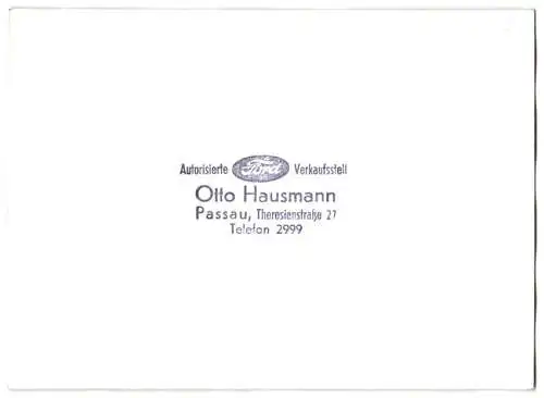 5 Fotografien Ford Autohändler Otto Hausmann, Passau, Auto Ford Taunus Weltkugel in unterschiedlichen Ansichten