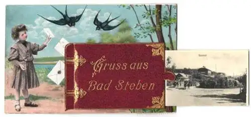 Leporello-AK Bad Steben, Kgl. Kurhotel, Katholische Kirche, Bahnhof