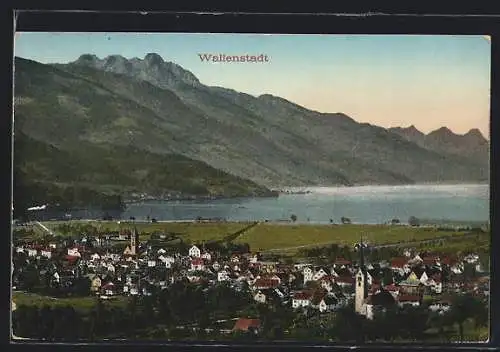 AK Wallenstadt, Ortsansicht aus der Vogelschau