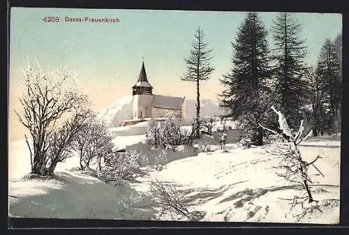 AK Davos, Frauenkirche im Winter