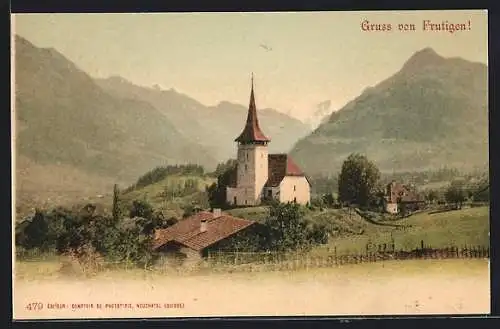 AK Frutigen, Ortspartie mit Kirche