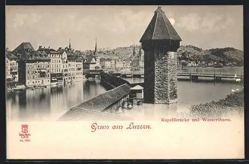 AK Luzern, Ortsansicht mit Kapellbrücke & Wasserturm