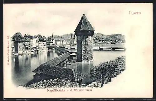 AK Luzern, Kapellbrücke und Wasserthurm