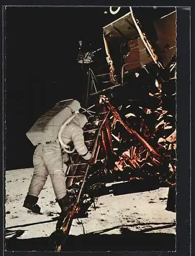 AK Erste Mondlandung 1969, Astronaut Edwin Aldrin betritt den Mond