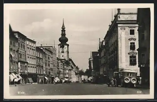 AK Wels, Strassenpartie mit Kirche