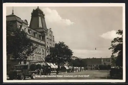 AK Wels, Kaiser Josefplatz mit Hotel Greif