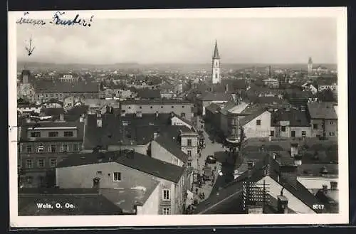 AK Wels, Totalansicht mit Fernblick aus der Vogelschau