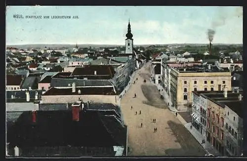 AK Wels, Stadtplatz vom Ledererturm aus