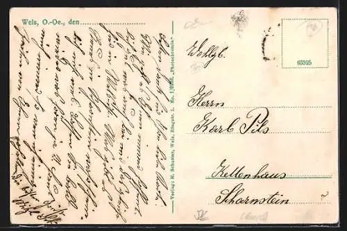 AK Wels, Teilansicht mit Brücke