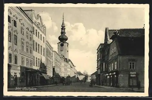 AK Wels, Stadtplatz, Ansicht mit Kirchturm