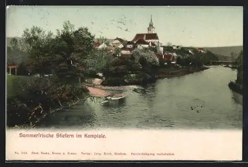 AK Stiefern im Kampthale, Blick vom Fluss auf die Ortschaft